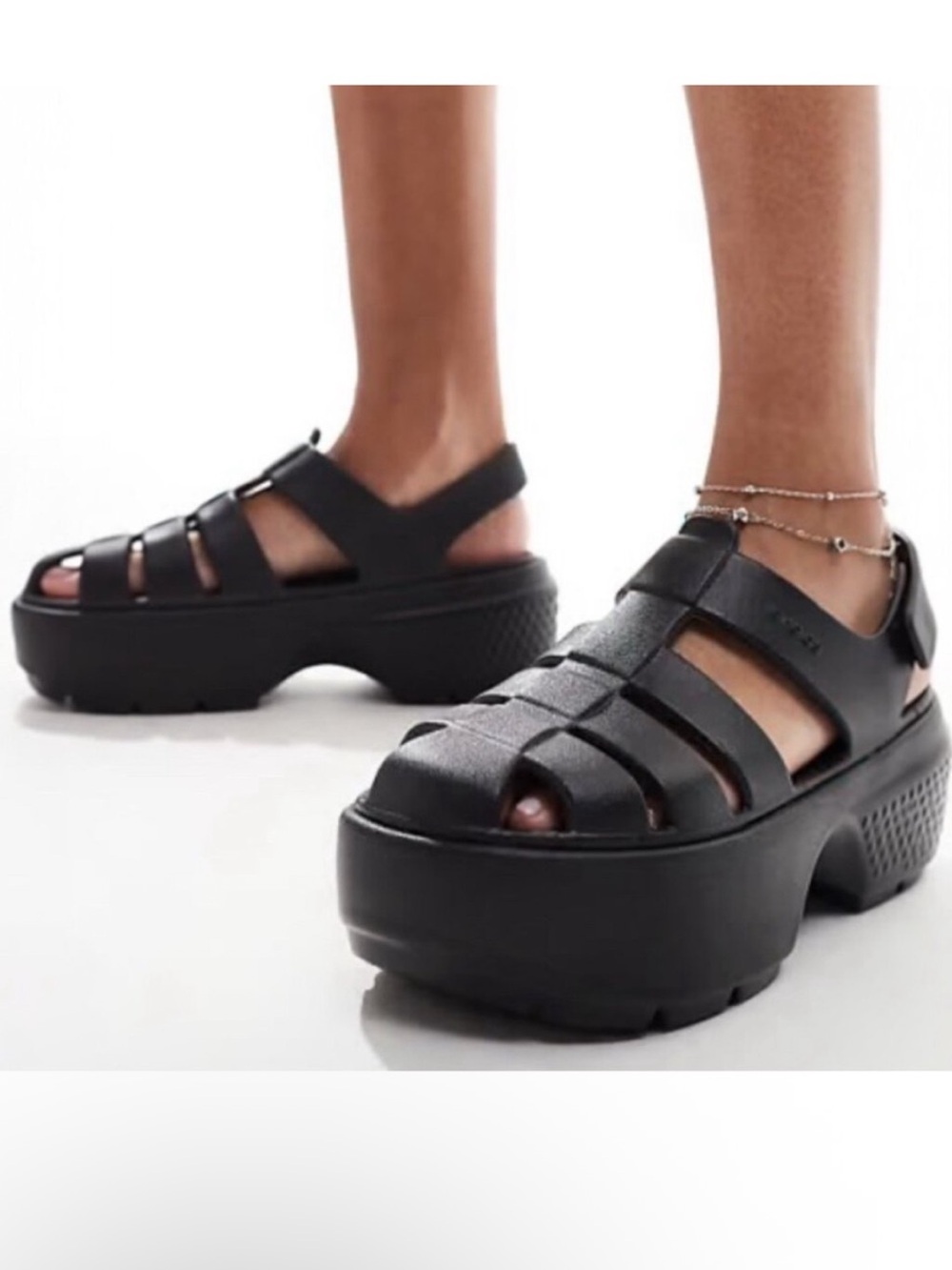 Crocs Black Stomp Fisherman Chunky Platform Sandals Women’s 10